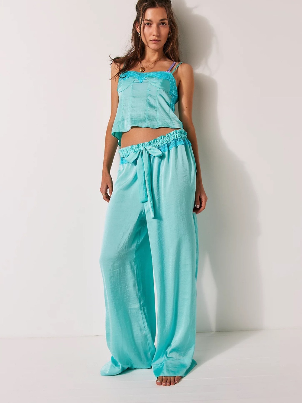 Free People Neon Nights Cami & Lounge Pants Set in Turquoise